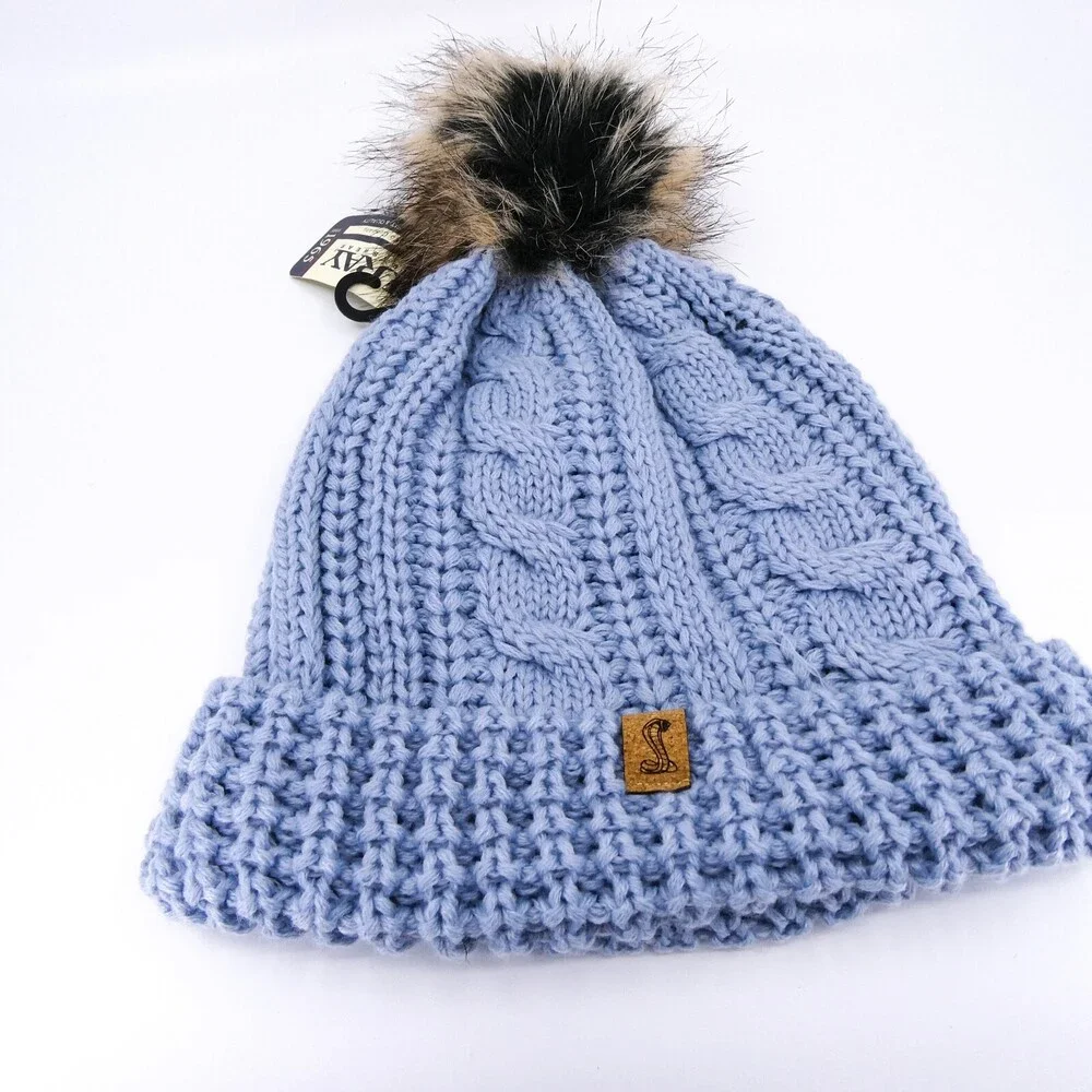 Cobra Winter Hat Womens One Size Blue Cable‎ Knit Preppy Cap Car Ouray Sports